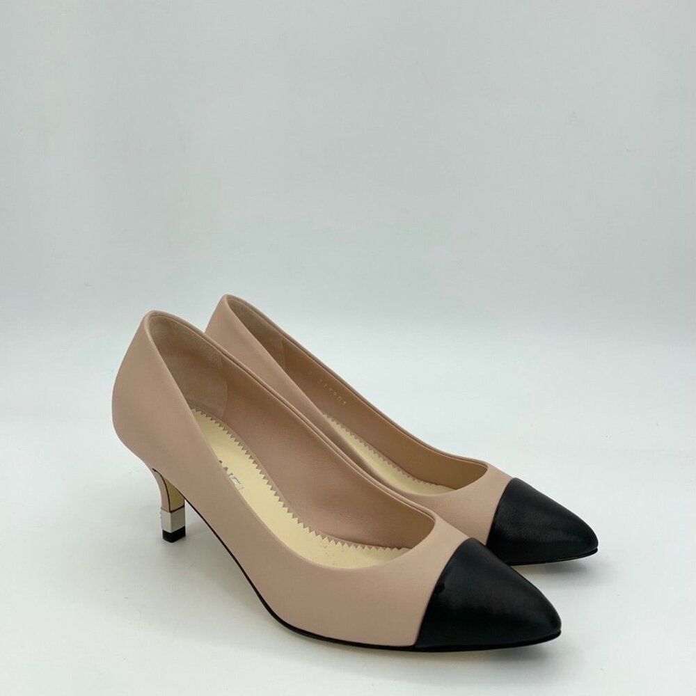 Chanel Womens Pointed Toe Leather Heels Pink & Black Size 35 Made In Italy - Picture 2 of 9